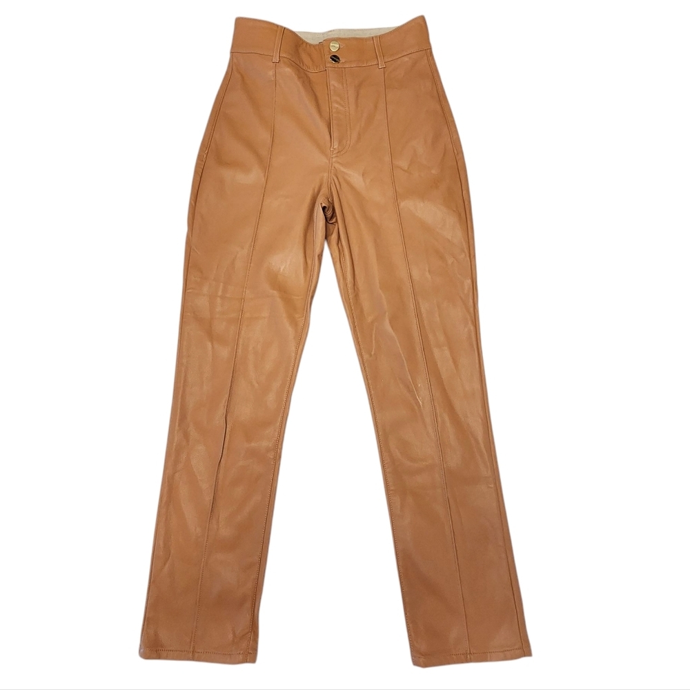 Express Tan Faux Leather Stretchy High Waist Straight Leggings Loose Size 2